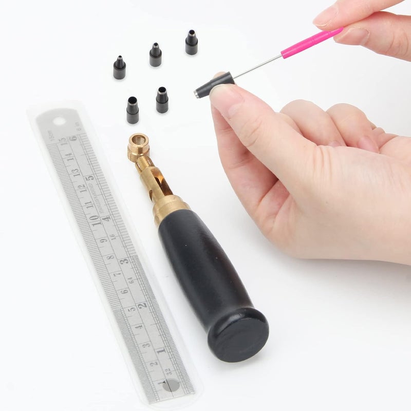Boyistar Japanese Screw Punch, Wood Handle Belt Hole Puncher, Adjustable Leather Hole Punch Tool for Belts, Watch Band, Handbags with 6 Tip Sizes 4/3.5/3/2.5/2/1.5mm Screws - Image 4